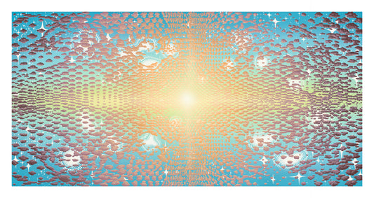Abstract pattern with a gradient of colors and star-like shapes.
