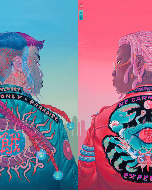 1 Blue Image (back of girl and side profile) in a Jacket 
1 Pink Image (back of girl and side profile) in a Jacket 
