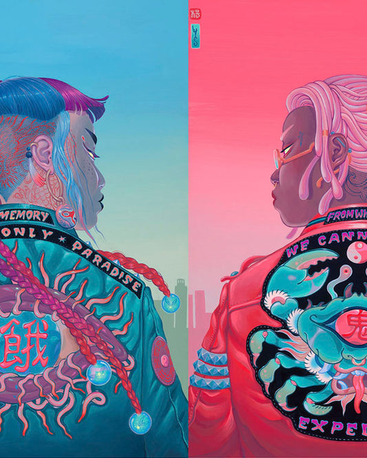 1 Blue Image (back of girl and side profile) in a Jacket 
1 Pink Image (back of girl and side profile) in a Jacket 