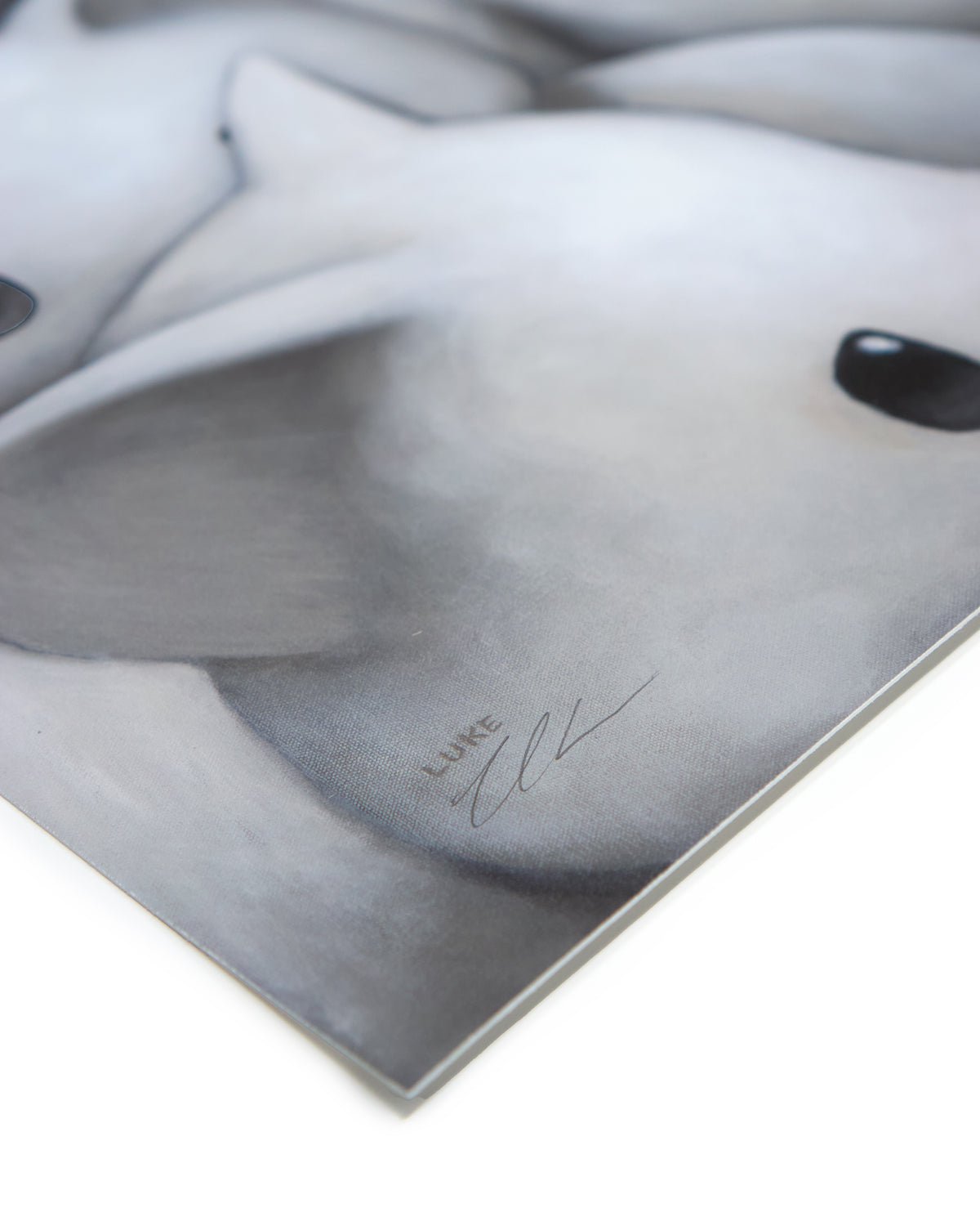 Close up of artist Luke Chueh's signature under digitally printed signature